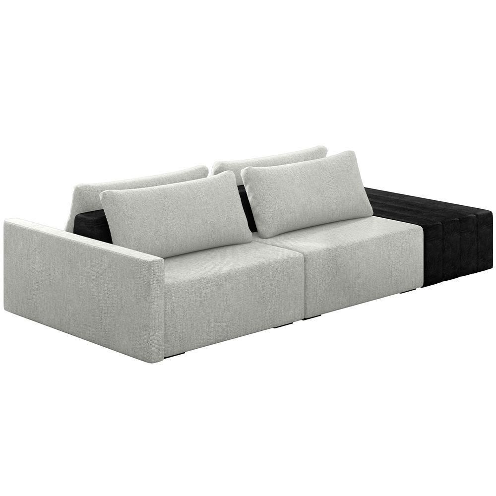 Sofá Ilha Modular Para Sala 232cm Com Puff Dublin K01 Linho Cinza E Sintético Preto - Lyam Decor - 1