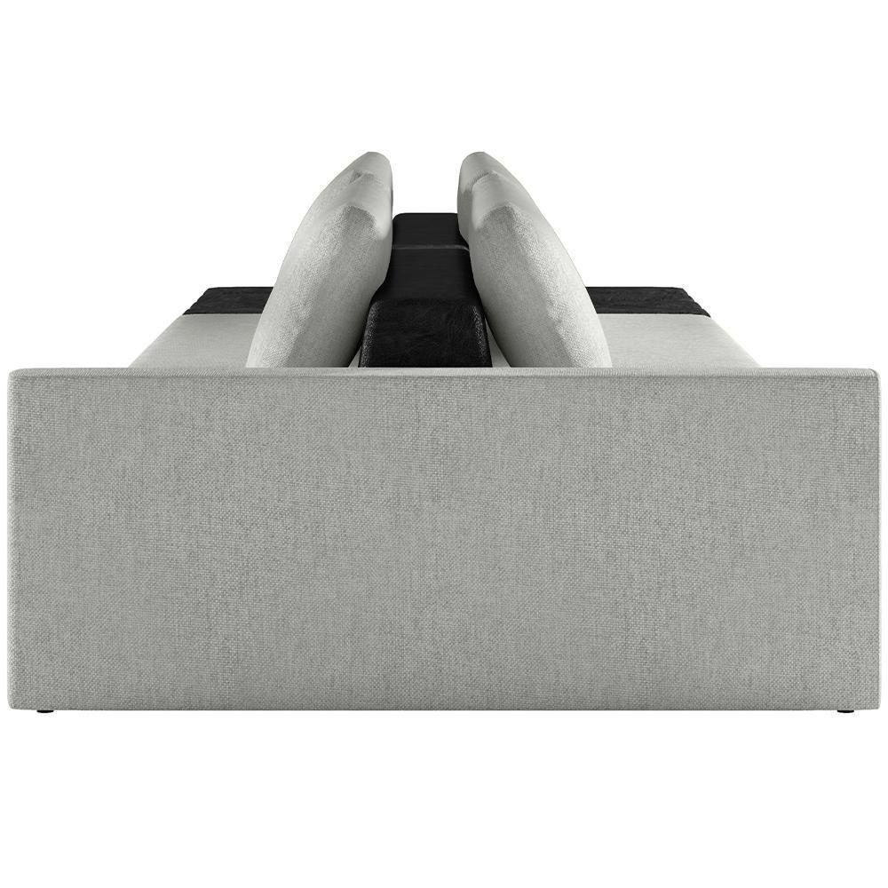 Sofá Ilha Modular Para Sala 232cm Com Puff Dublin K01 Linho Cinza E Sintético Preto - Lyam Decor - 3