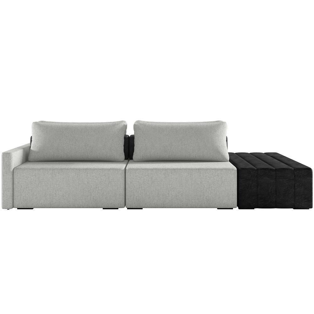 Sofá Ilha Modular Para Sala 232cm Com Puff Dublin K01 Linho Cinza E Sintético Preto - Lyam Decor - 6