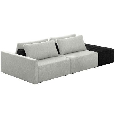 Sofá Ilha Modular Para Sala 232cm Com Puff Dublin K01 Linho Cinza E Sintético Preto - Lyam Decor