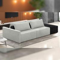 Sofá Ilha Modular Para Sala 232cm Com Puff Dublin K01 Linho Cinza E Sintético Preto - Lyam Decor - 7