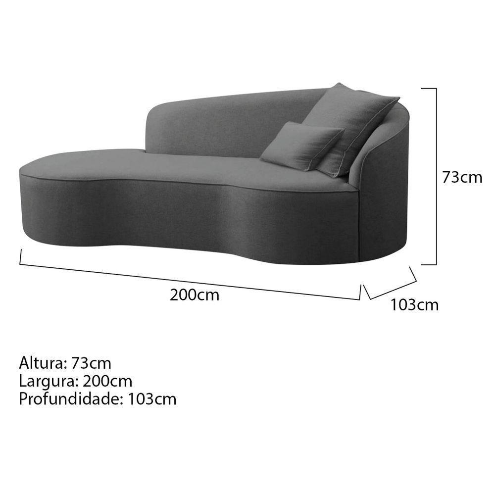 Divã Recamier Curvo Sala De Estar Recepção Lado Esquerdo Linho - Doce Sonho Móveis Cor Cinza Escuro - 5