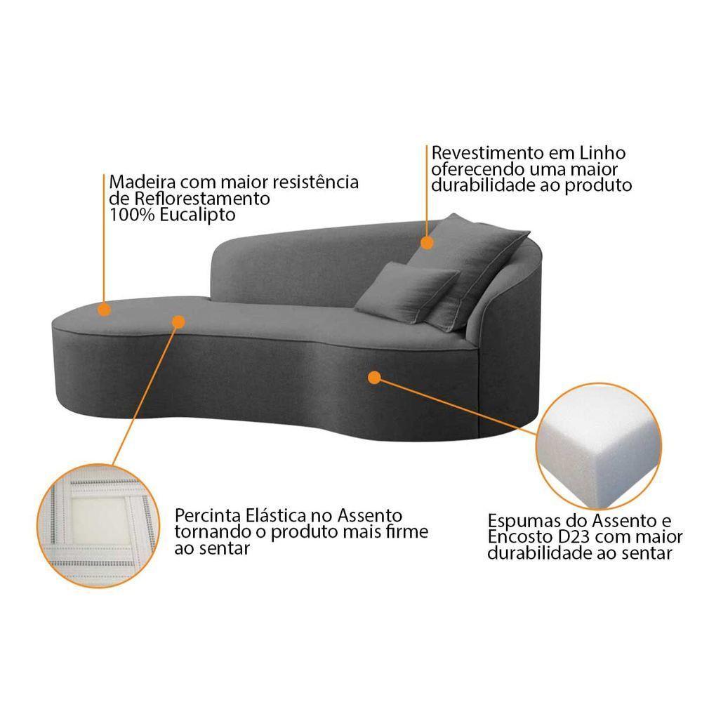Divã Recamier Curvo Sala De Estar Recepção Lado Esquerdo Linho - Doce Sonho Móveis Cor Cinza Escuro - 7
