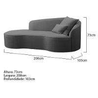 Divã Recamier Curvo Sala De Estar Recepção Lado Esquerdo Linho - Doce Sonho Móveis Cor Cinza Escuro - 5