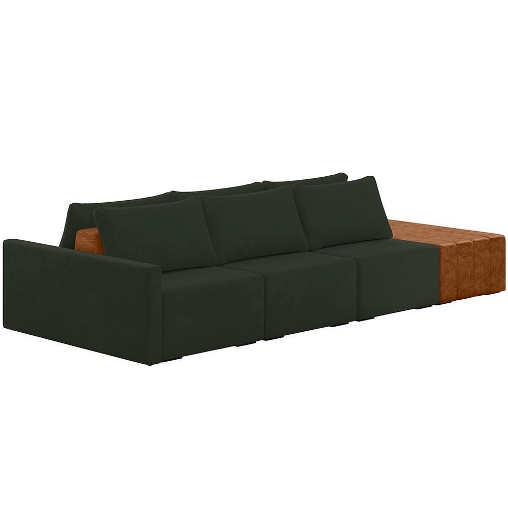 Sofá Ilha Modular Para Sala 342cm Com Puff Dublin K01 Veludo Verde Sintético Caramelo - Lyam Decor - 1