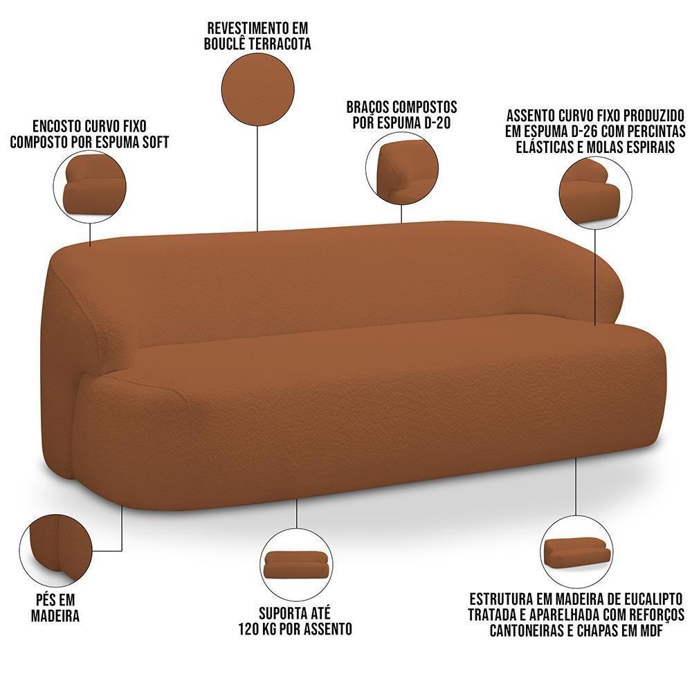 Sofá 2 Lugares Curvo Orgânico Para Sala Living 150cm Barolo L06 Bouclê Terracota - Lyam Decor - 3