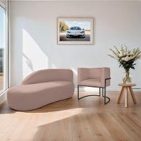 Kit Divã Luna 160cm Lado Esquerdo E 01 Poltrona Base De Ferro Preto Linho Cor Rosê - 9