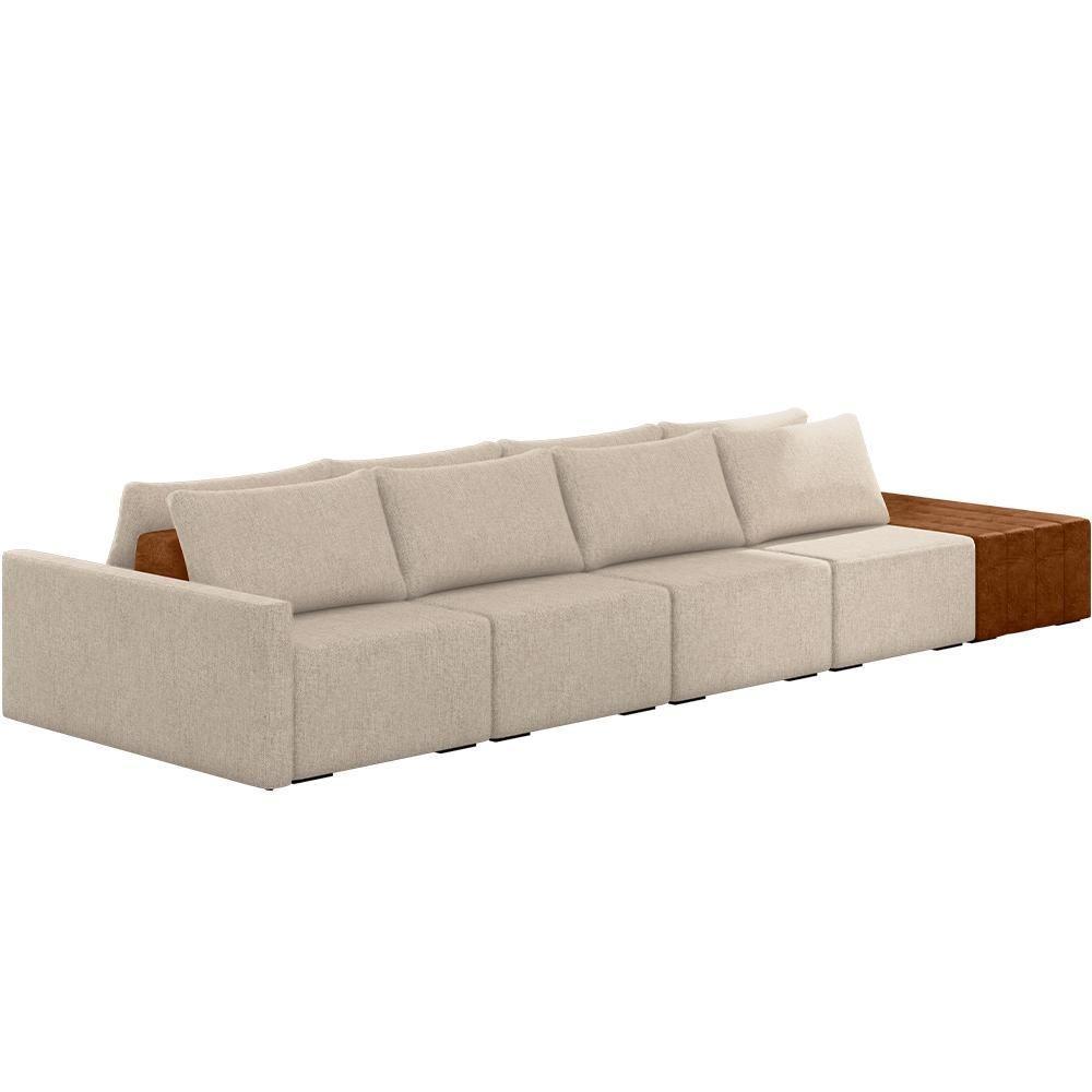 Sofá Ilha Modular Para Sala 392cm Com Puff Dublin K01 Linho Bege Sintético Caramelo - Lyam Decor - 1