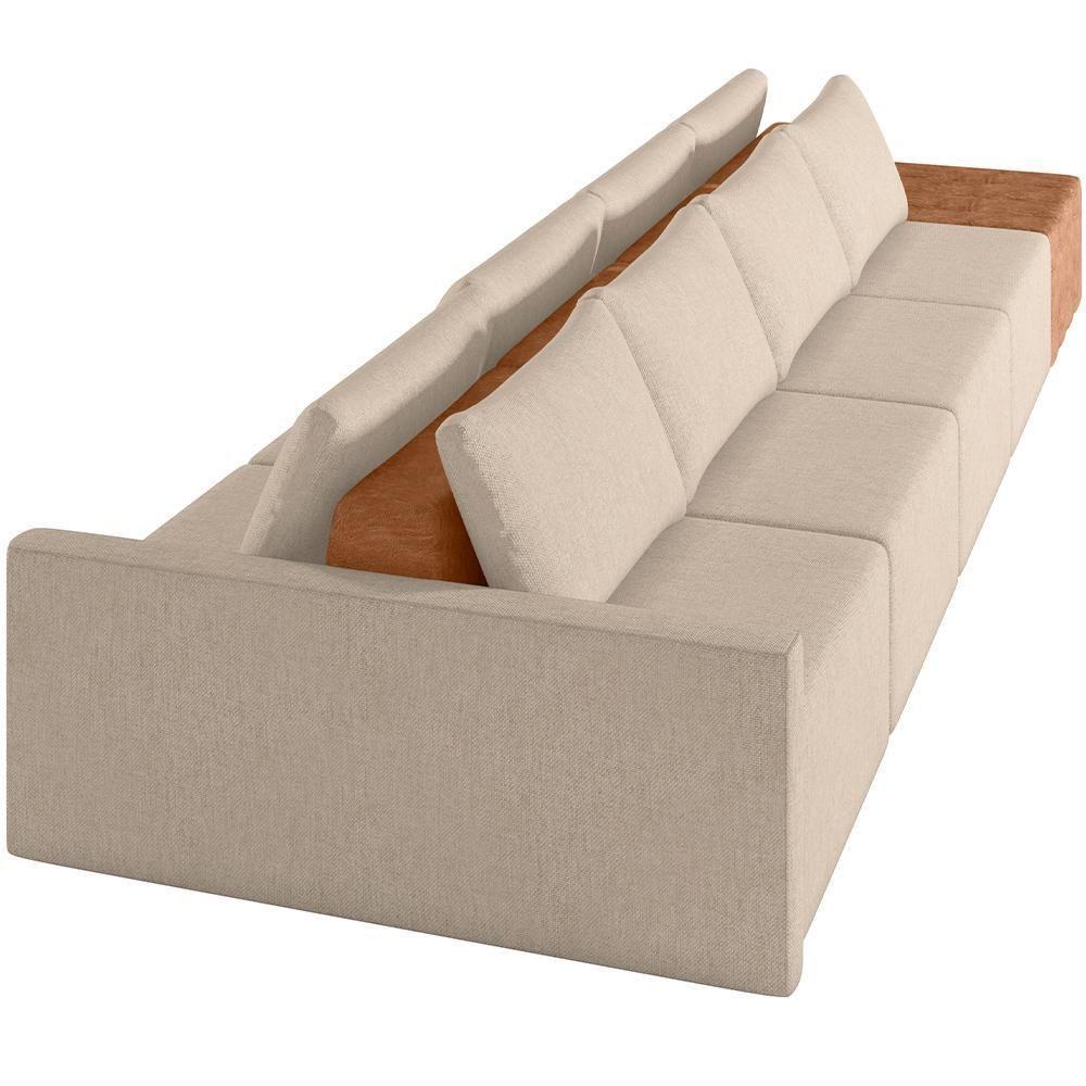 Sofá Ilha Modular Para Sala 392cm Com Puff Dublin K01 Linho Bege Sintético Caramelo - Lyam Decor - 4
