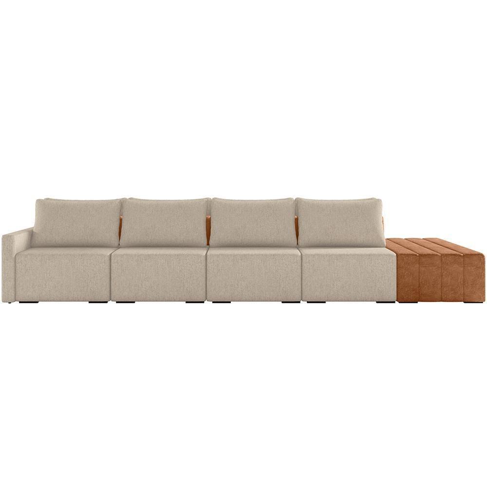 Sofá Ilha Modular Para Sala 392cm Com Puff Dublin K01 Linho Bege Sintético Caramelo - Lyam Decor - 5