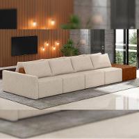 Sofá Ilha Modular Para Sala 392cm Com Puff Dublin K01 Linho Bege Sintético Caramelo - Lyam Decor - 6