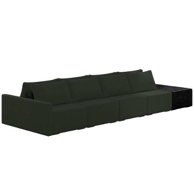 Sofá Ilha Modular Para Sala 392cm Com Puff Dublin K01 Veludo Verde E Sintético Preto - Lyam Decor