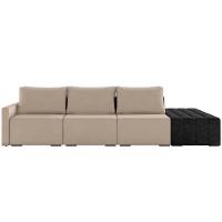 Sofá Ilha Modular Para Sala 312cm Com Puff Dublin K01 Veludo Bege E Sintético Preto - Lyam Decor - 5