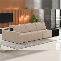 Sofá Ilha Modular Para Sala 312cm Com Puff Dublin K01 Veludo Bege E Sintético Preto - Lyam Decor - 6
