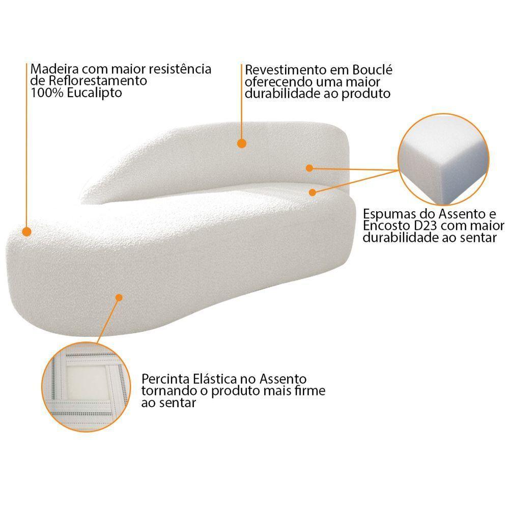 Divã Recamier Curvo Luna 185cm Lado Esquerdo Bouclé - Adj Decor Cor Branco - 3