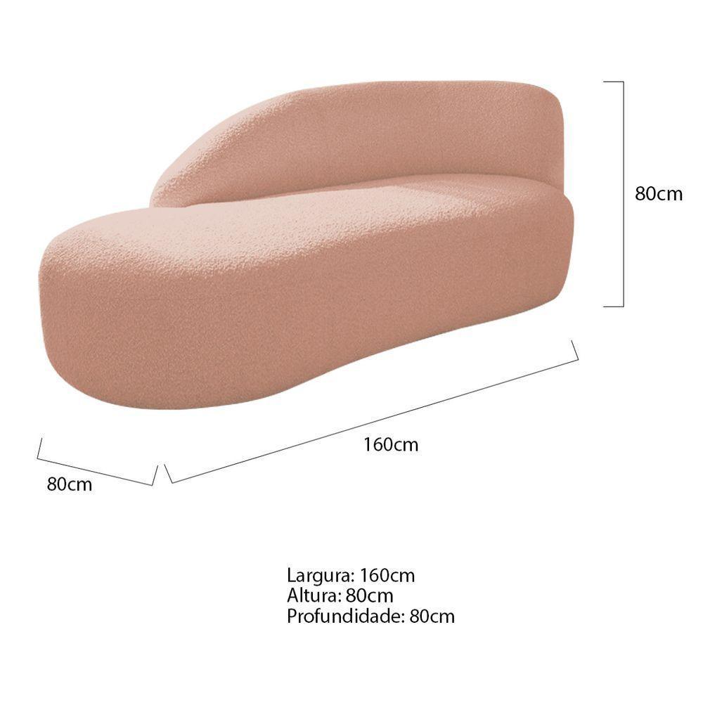 Divã Recamier Curvo Luna 160cm Lado Esquerdo Suede - Doce Sonho Móveis Cor Rosê - 2