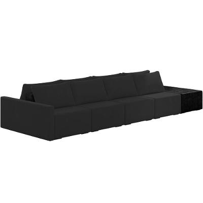 Sofá Ilha Modular Para Sala 432cm Com Puff Dublin K01 Veludo Preto E Sintético Preto - Lyam Decor