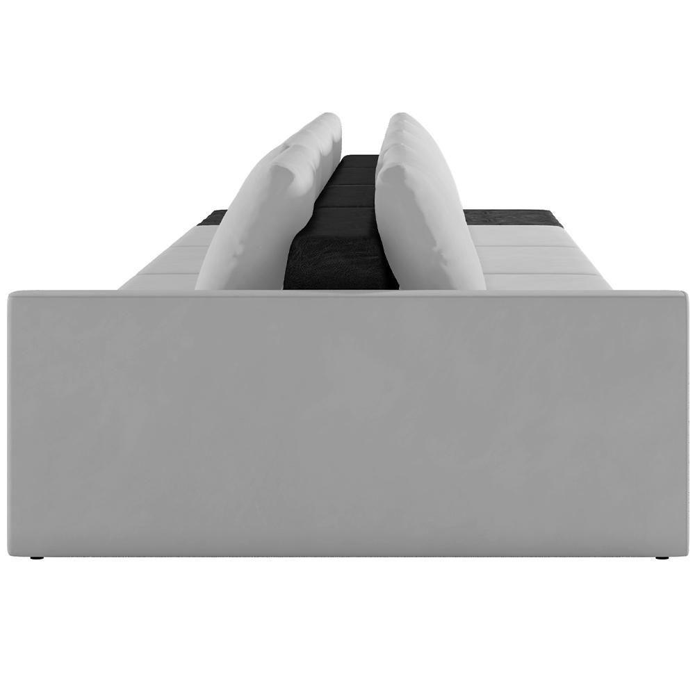 Sofá Ilha Modular Para Sala 392cm Com Puff Dublin K01 Veludo Cinza E Sintético Preto - Lyam Decor - 2