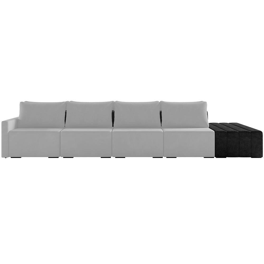 Sofá Ilha Modular Para Sala 392cm Com Puff Dublin K01 Veludo Cinza E Sintético Preto - Lyam Decor - 5