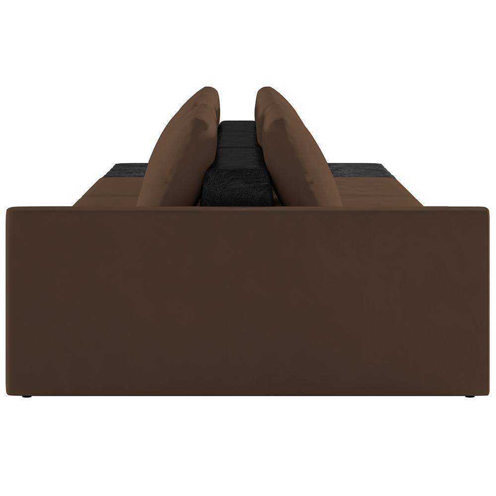 Sofá Ilha Modular Para Sala 312cm Com Puff Dublin K01 Veludo Marrom E Sintético Preto - Lyam Decor - 2
