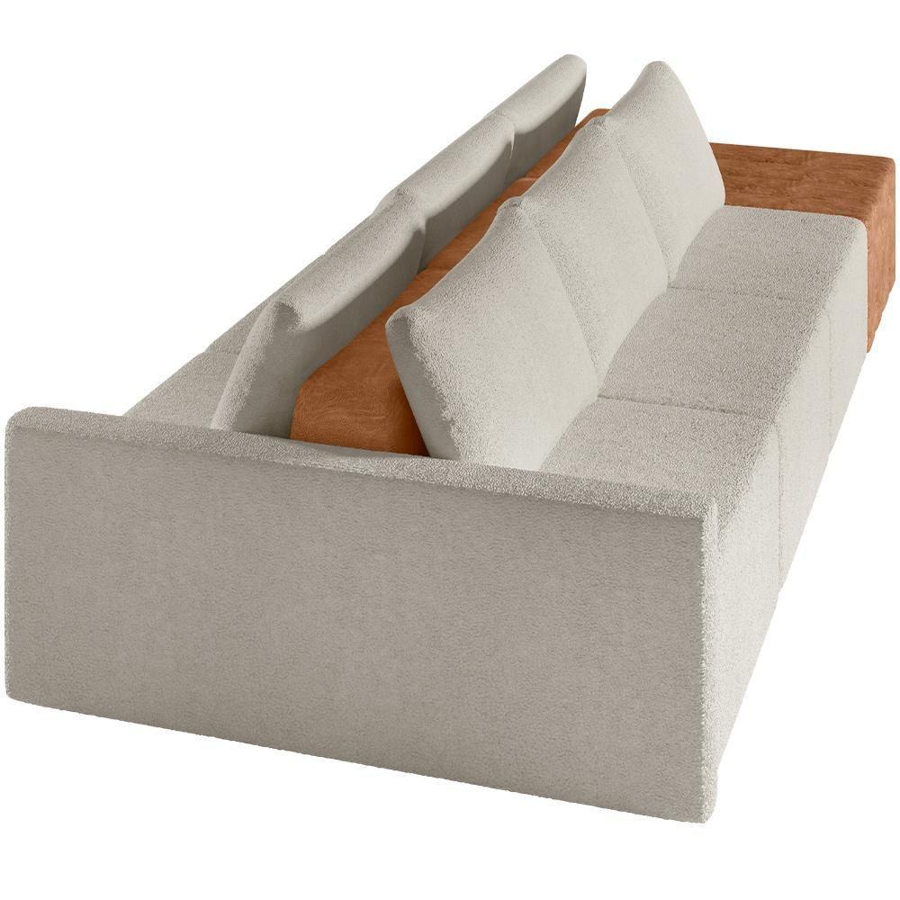 Sofá Ilha Modular Para Sala 342cm Com Puff Dublin K01 Bouclê Creme Sintético Caramelo - Lyam Decor - 4