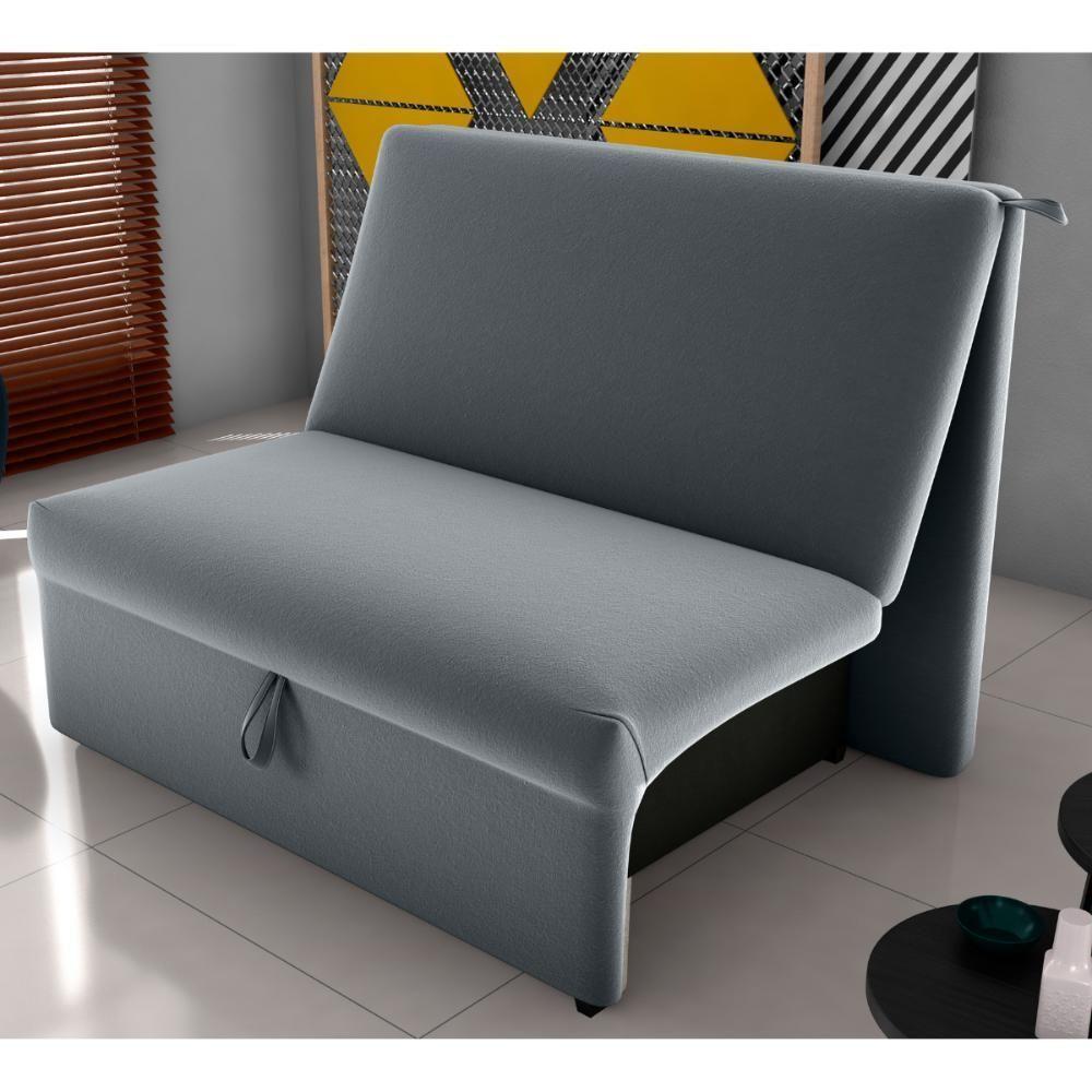 Sofá Cama 2 Lugares Ivan Veludo Cinza - 1