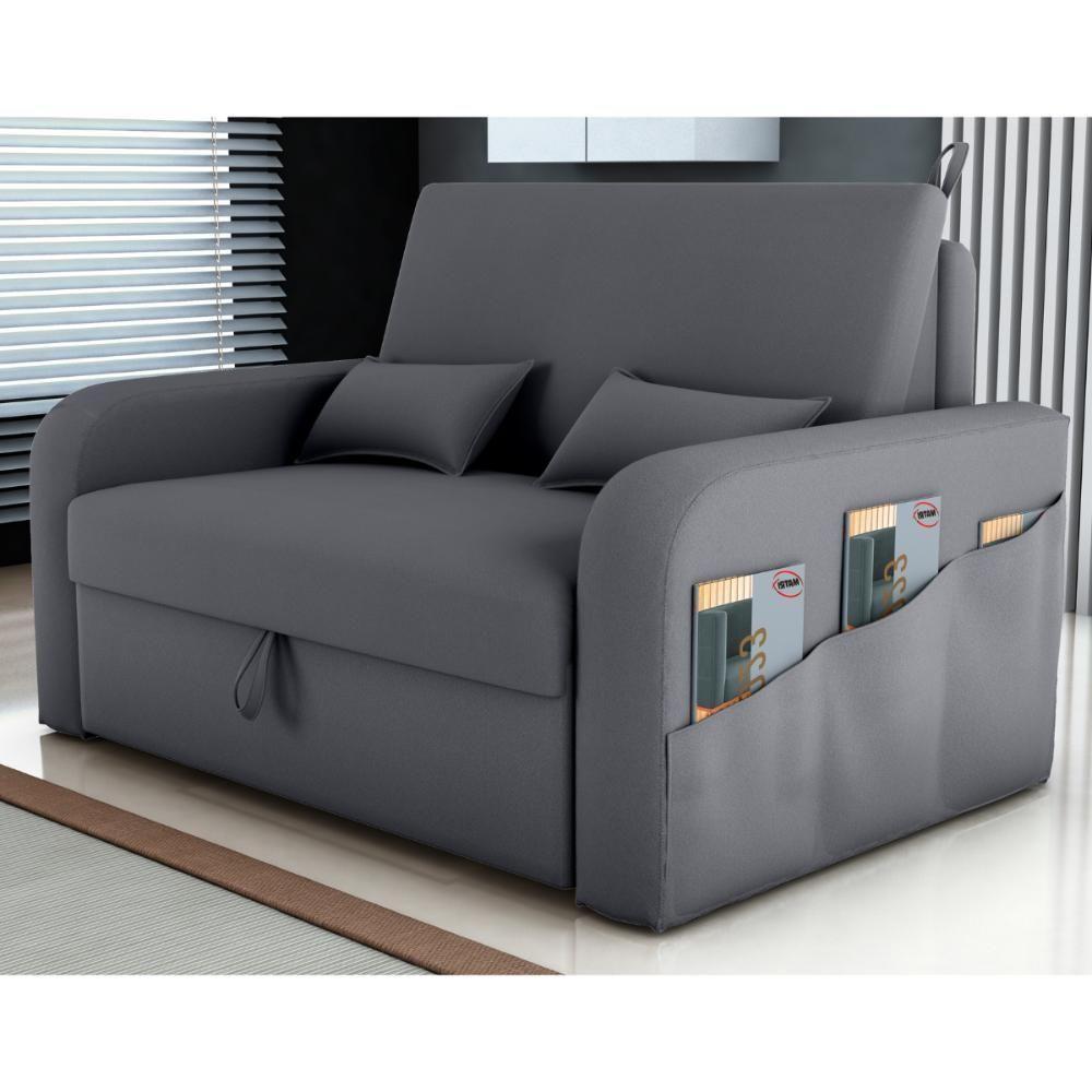 Sofá Cama 2 Lugares Com Baú Hiram Veludo Cinza - 1