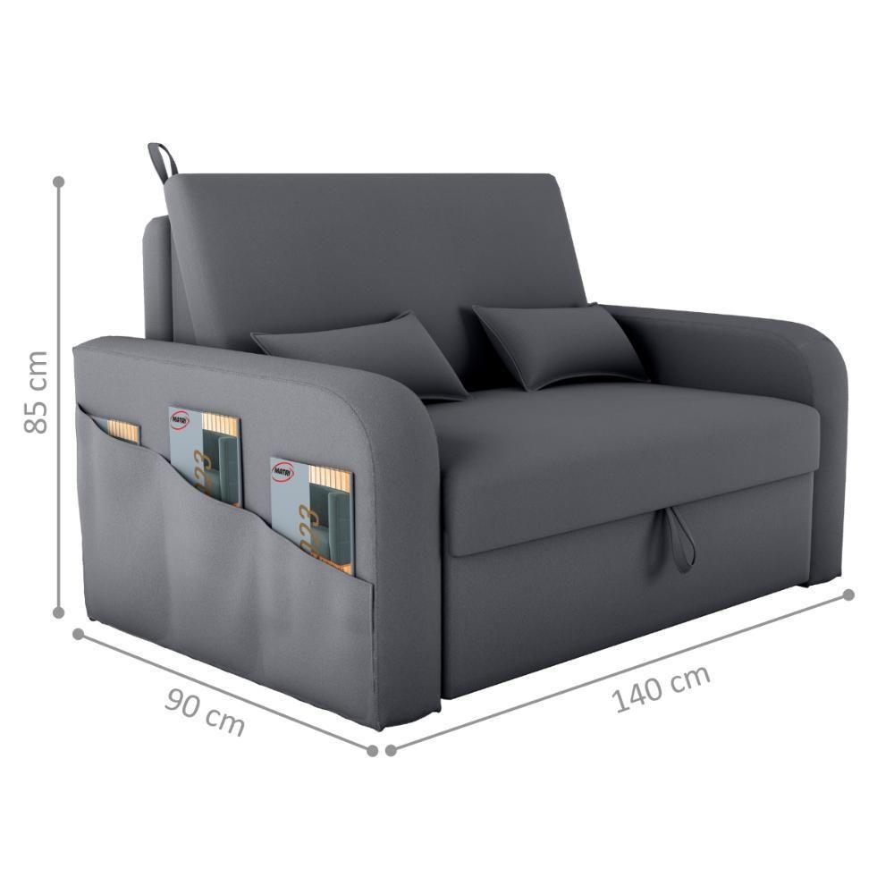Sofá Cama 2 Lugares Com Baú Hiram Veludo Cinza - 5