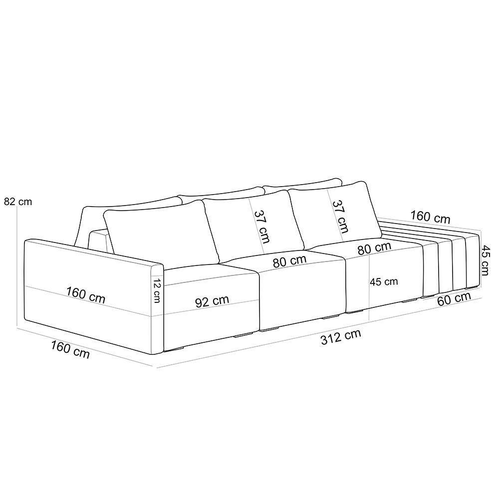 Sofá Ilha Modular Para Sala 312cm Com Puff Dublin K01 Veludo Verde E Sintético Preto - Lyam Decor - 3