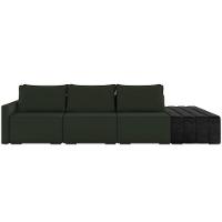Sofá Ilha Modular Para Sala 312cm Com Puff Dublin K01 Veludo Verde E Sintético Preto - Lyam Decor - 5
