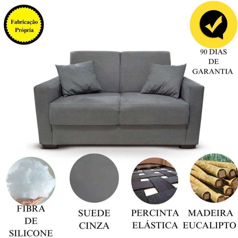 Sofá 2 Lugares Sala De Estar Recepção Suede Vitória Cinza - 7