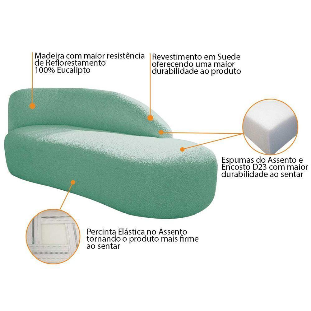 Kit Divã Luna 160cm Lado Direito E 01 Poltrona Base De Ferro Dourada Suede Cor Azul Tiffany - 4