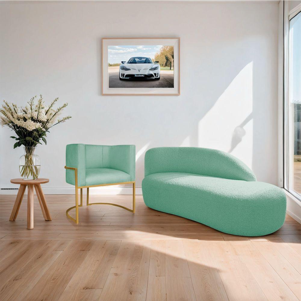 Kit Divã Luna 160cm Lado Direito E 01 Poltrona Base De Ferro Dourada Suede Cor Azul Tiffany - 7