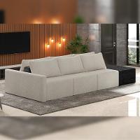 Sofá Ilha Modular Para Sala 342cm Com Puff Dublin K01 Bouclê Creme E Sintético Preto - Lyam Decor - 6