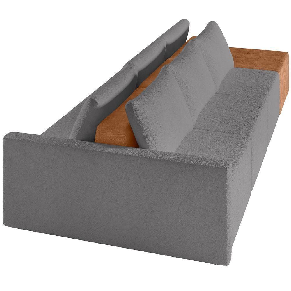 Sofá Ilha Modular Para Sala 312cm Com Puff Dublin K01 Bouclê Cinza Sintético Caramelo - Lyam Decor - 4