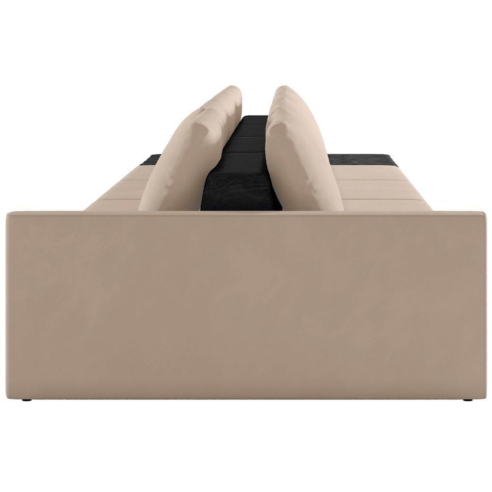 Sofá Ilha Modular Para Sala 392cm Com Puff Dublin K01 Veludo Bege E Sintético Preto - Lyam Decor - 2