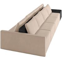 Sofá Ilha Modular Para Sala 392cm Com Puff Dublin K01 Veludo Bege E Sintético Preto - Lyam Decor