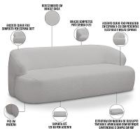 Sofá 3 Lugares Curvo Orgânico Para Sala Living 180cm Barolo L06 Bouclê Cinza - Lyam Decor