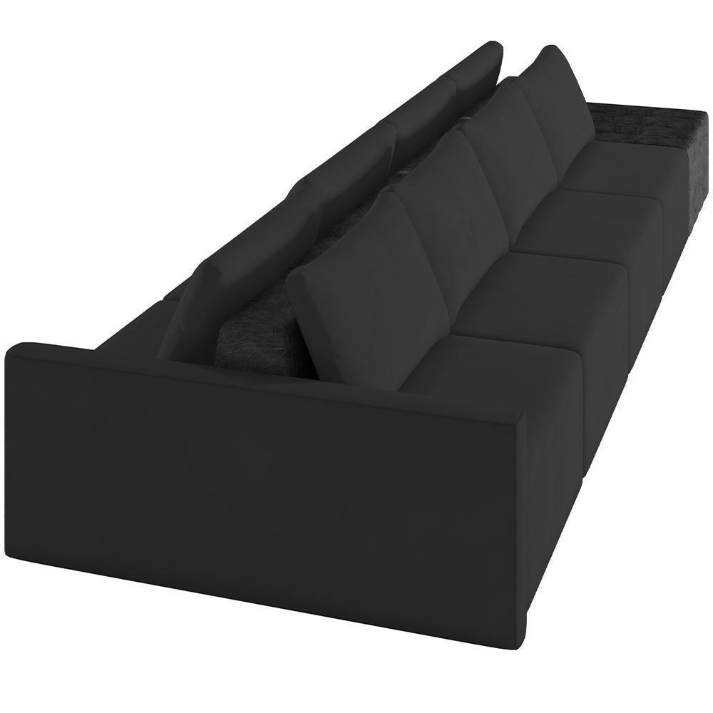 Sofá Ilha Modular Para Sala 392cm Com Puff Dublin K01 Veludo Preto E Sintético Preto - Lyam Decor - 6