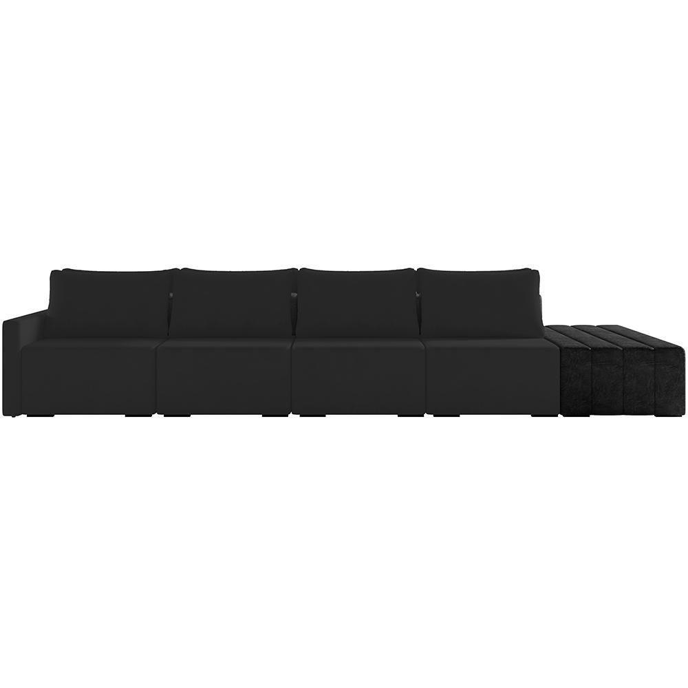 Sofá Ilha Modular Para Sala 392cm Com Puff Dublin K01 Veludo Preto E Sintético Preto - Lyam Decor - 7
