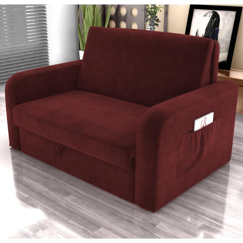 Sofá Cama Com Baú 2 Lugares John Veludo Vinho - 1