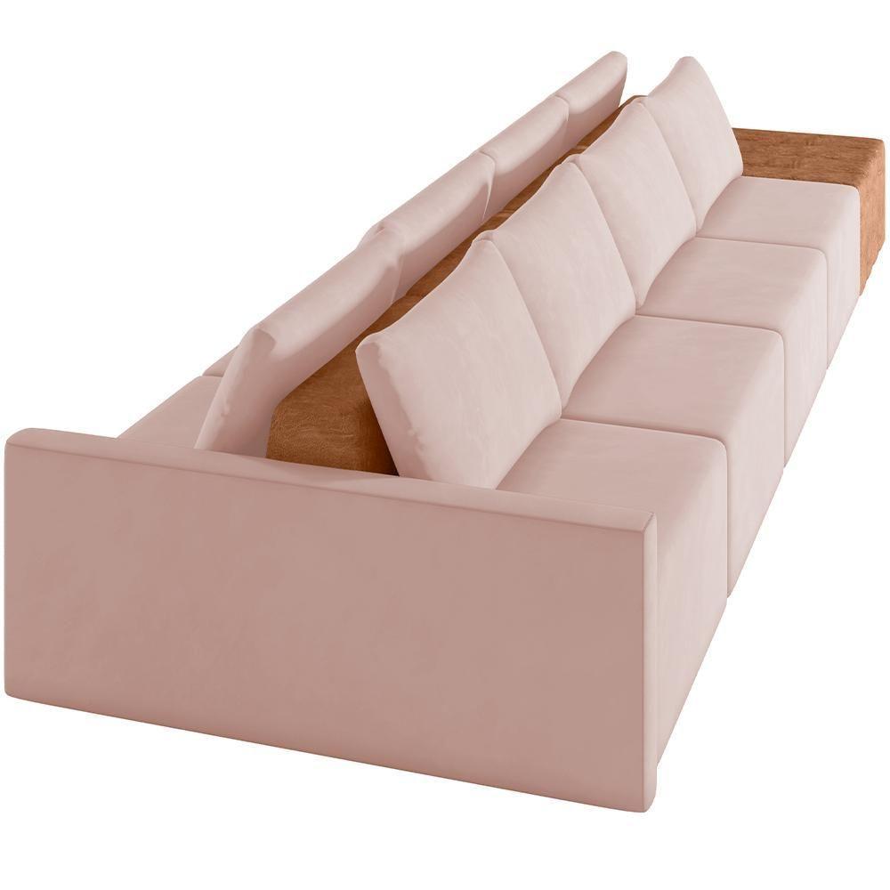 Sofá Ilha Modular Para Sala 432cm Com Puff Dublin K01 Veludo Rosê Sintético Caramelo - Lyam Decor - 4