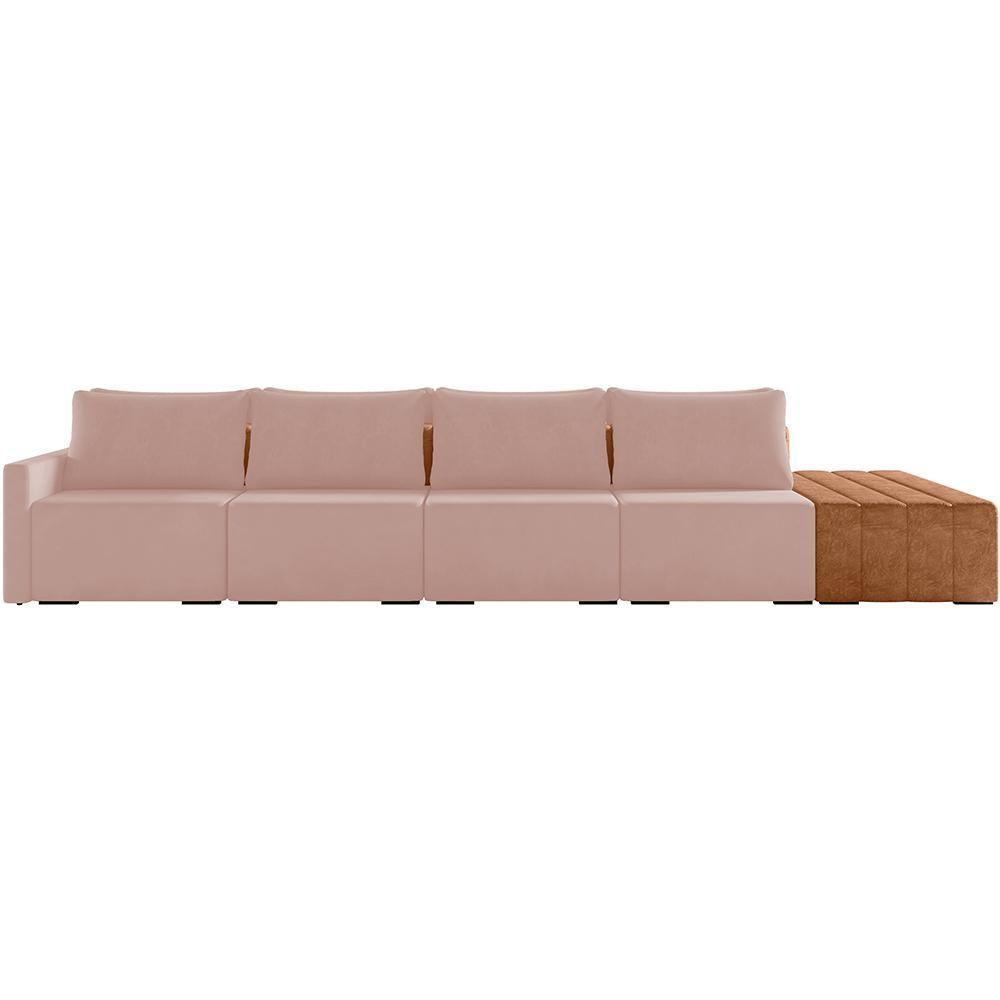 Sofá Ilha Modular Para Sala 432cm Com Puff Dublin K01 Veludo Rosê Sintético Caramelo - Lyam Decor - 5