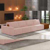 Sofá Ilha Modular Para Sala 432cm Com Puff Dublin K01 Veludo Rosê Sintético Caramelo - Lyam Decor - 6