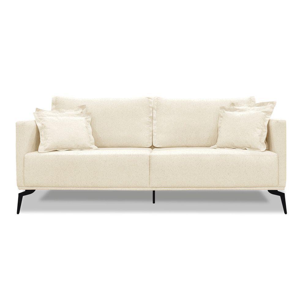 Sofá 3 Lugares Pé De Ferro Preto Rafaela 220 Cm Linho S04 - D'rossi Cor Perola - 2