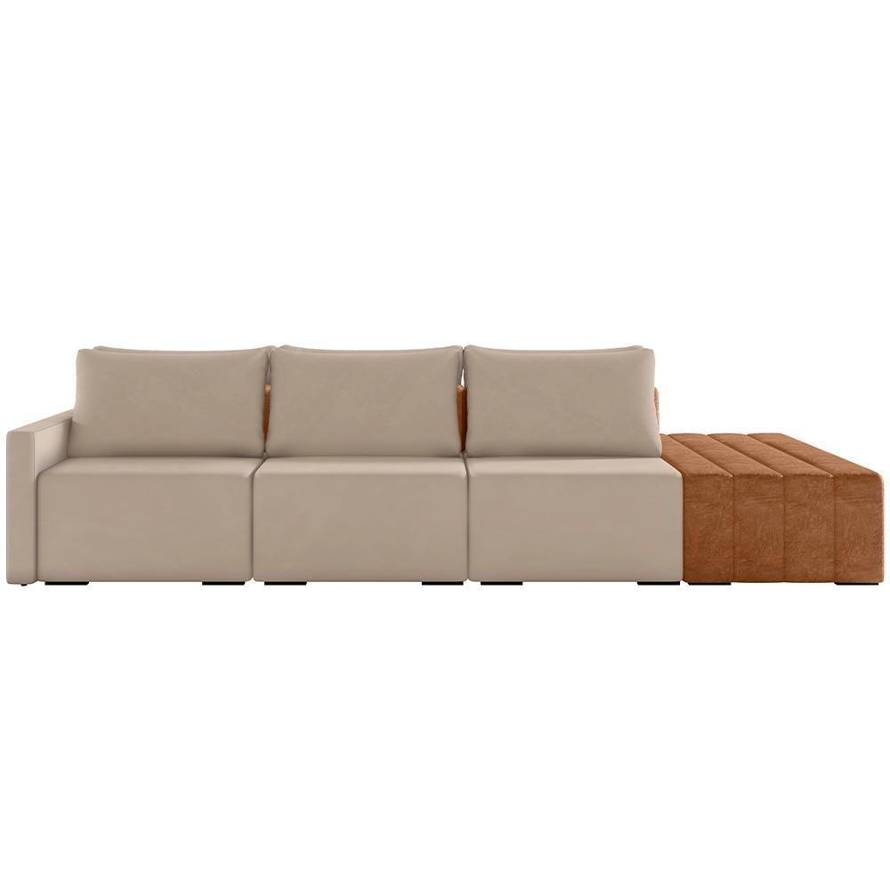 Sofá Ilha Modular Para Sala 342cm Com Puff Dublin K01 Veludo Bege Sintético Caramelo - Lyam Decor - 5