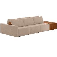Sofá Ilha Modular Para Sala 342cm Com Puff Dublin K01 Veludo Bege Sintético Caramelo - Lyam Decor - 1