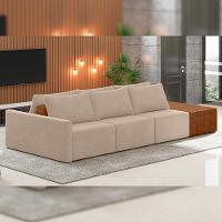 Sofá Ilha Modular Para Sala 342cm Com Puff Dublin K01 Veludo Bege Sintético Caramelo - Lyam Decor - 6