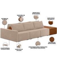 Sofá Ilha Modular Para Sala 342cm Com Puff Dublin K01 Veludo Bege Sintético Caramelo - Lyam Decor - 7