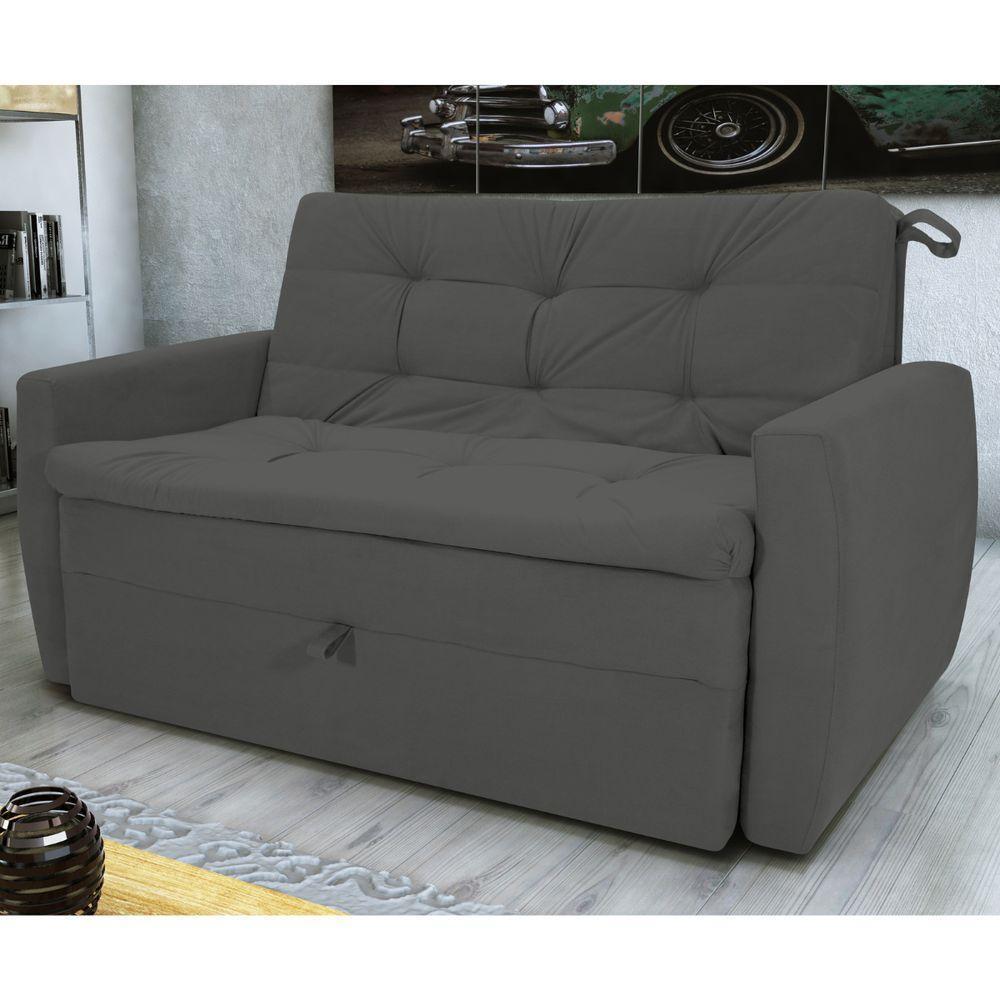 Sofá Cama Para Sala De Estar Hiro Suede Cinza - 1